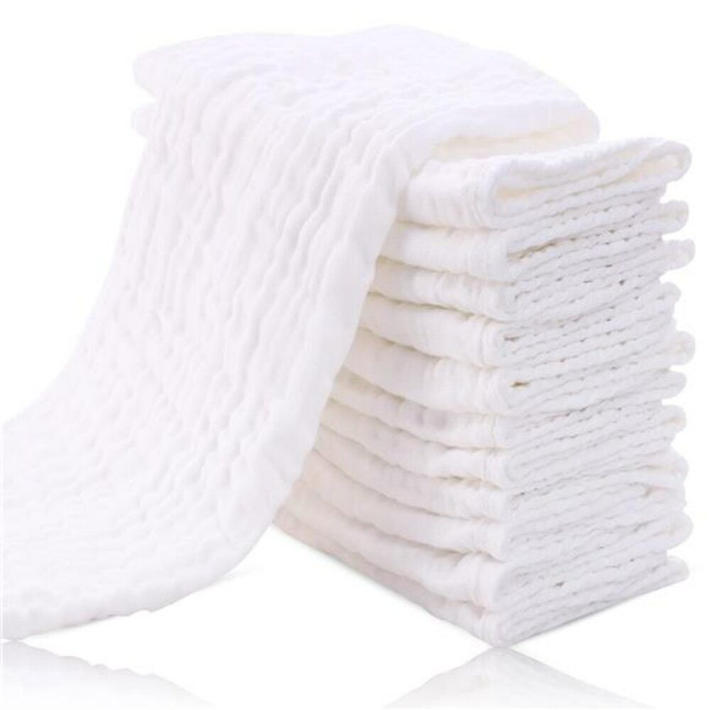 Muslin Burp Cloths Baby 12 Pack Soft Cotton Washcloths Spit Up Rags White